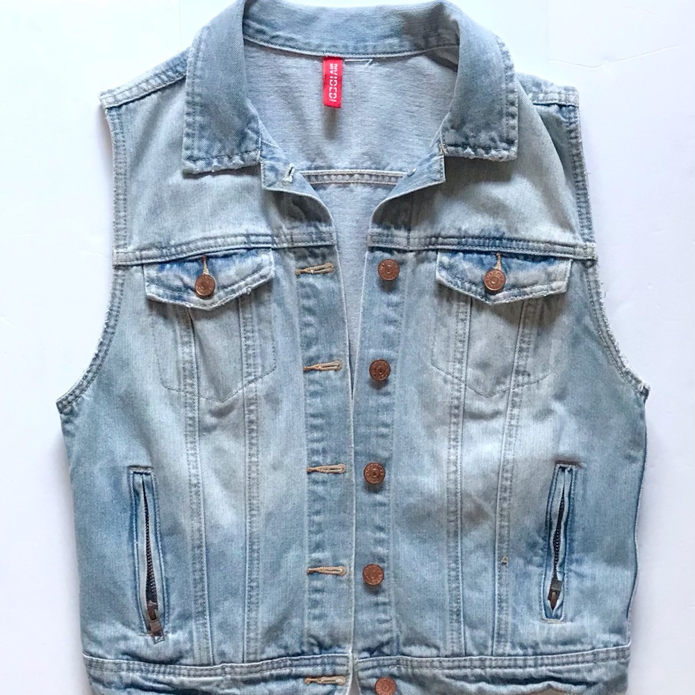 H&M Divided Med Wash Denim Trucker Vest Sleeveless Jean Jacket